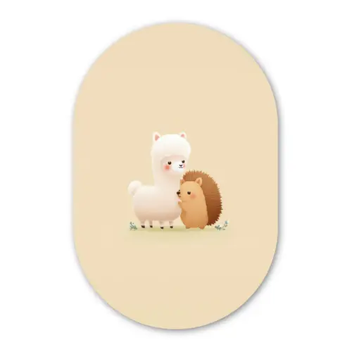 Alpaca - Egel - Bruin - Knuffelen Wandcirkel Ovaal Glas middel -3d