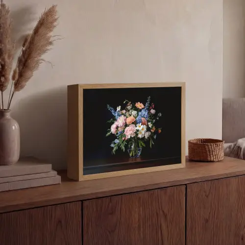 Pastel - Bloemen - Glazen - Vaas Light Box met batterij (Wandlamp) middel -sfeer2