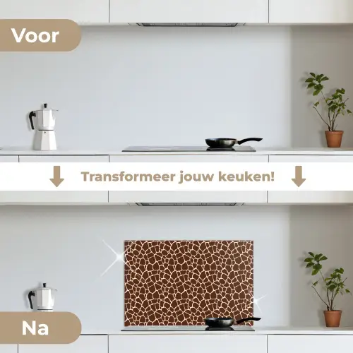 Patroon - Giraf - Bruin keuken achterwand spatscherm klein 900 -voor_na_NL