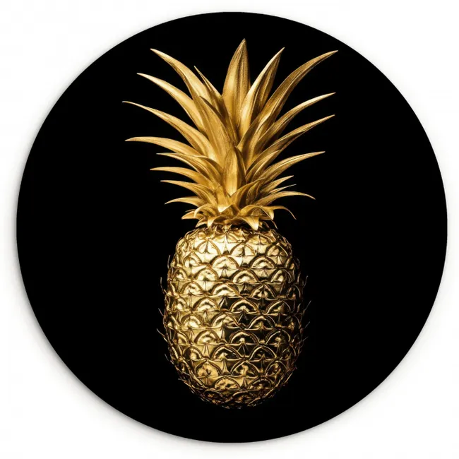 Ananas - Zwart - Goud - Luxe KitchenYeah - Keuken - Wandcirkel Forex klein -3d