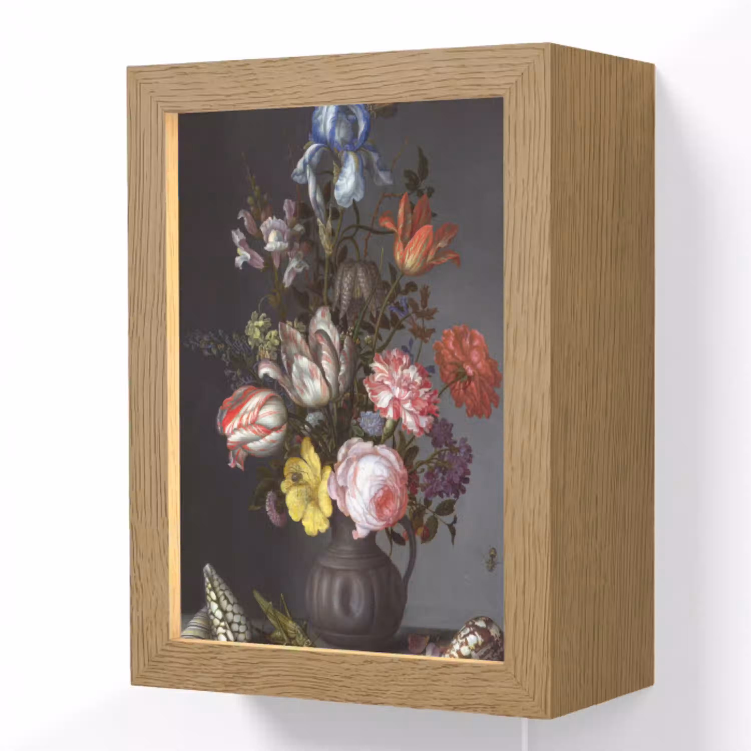 Bloemen in een vaas met schelpen en insecten - Balthasar van der Ast Light Box met kabel (Wandlamp) klein -3d