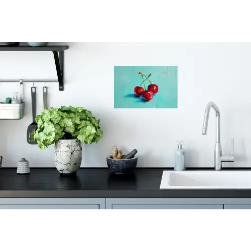 Kersen - Rood - Drie - Geverfd Muursticker klein -keuken