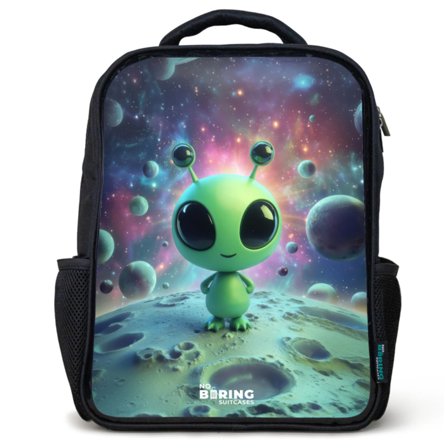 Kids backpack Green alien creature on lunar landscape | Water-resistant ...