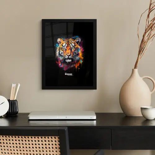 Tijger als street art kunstwerk fotolijst zwart zonder passe partout klein -sfeer1