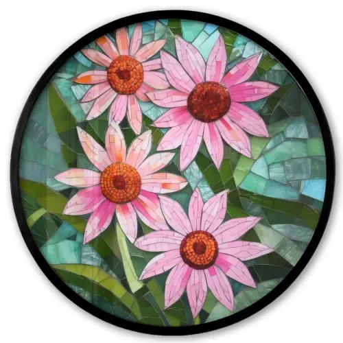 Bloemen - Roze - Glasmozaïek Fotolijst rond zonder passe partout klein -3d