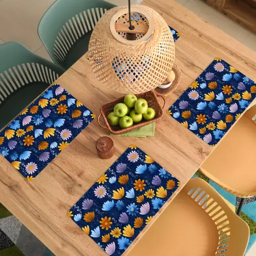 Bloemen - Patroon - Blauw - Contrast Placemat vinyl groot -zzsfeer5_Kitchenyeah-website