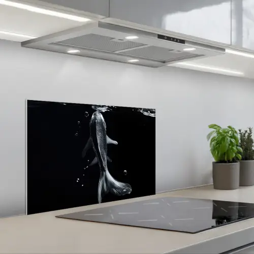 Koi - Vissen - Water - Zwart keuken achterwand spatscherm klein -3d_schuin