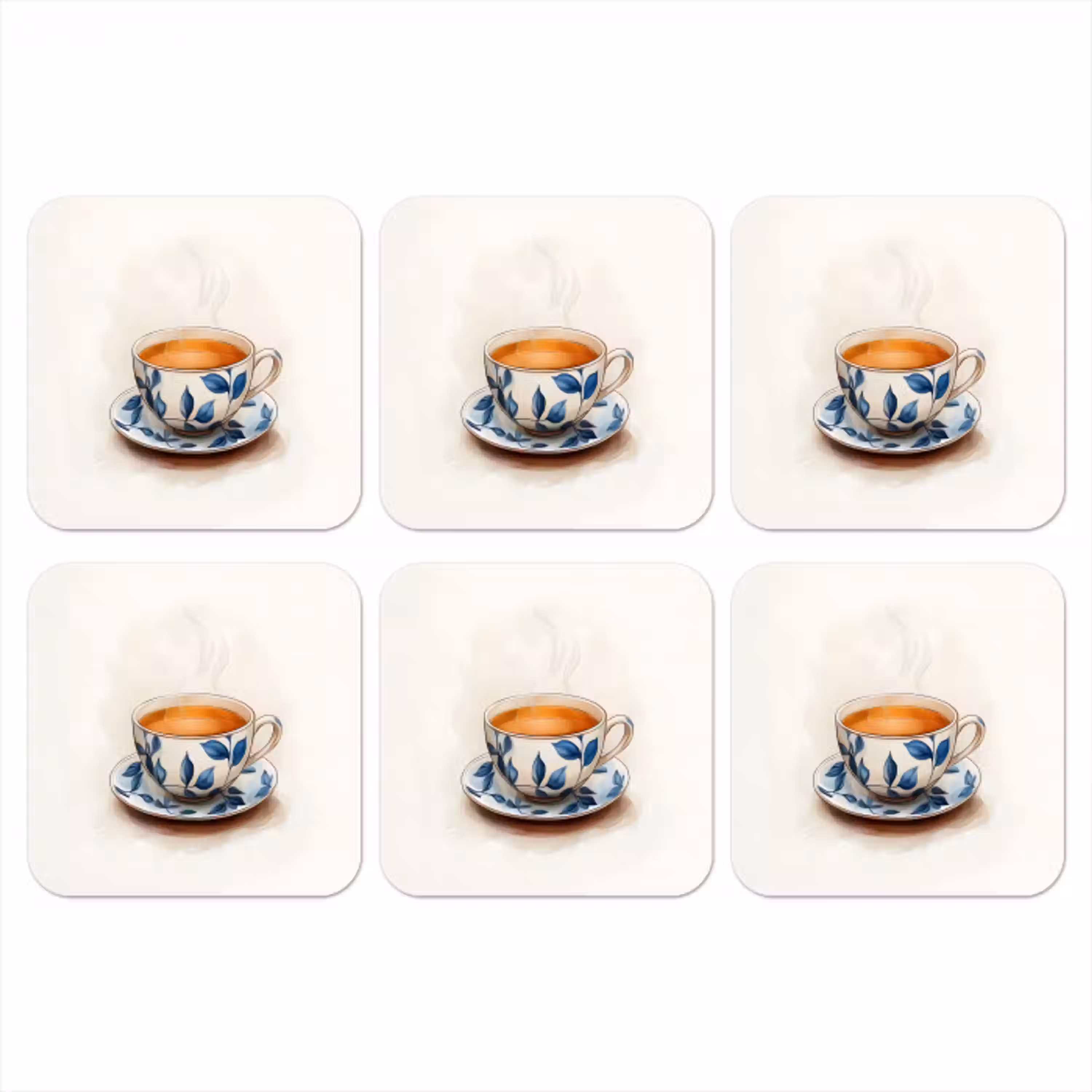 Theekop - Bladeren - Blauw onderzetter kurk middel -3d