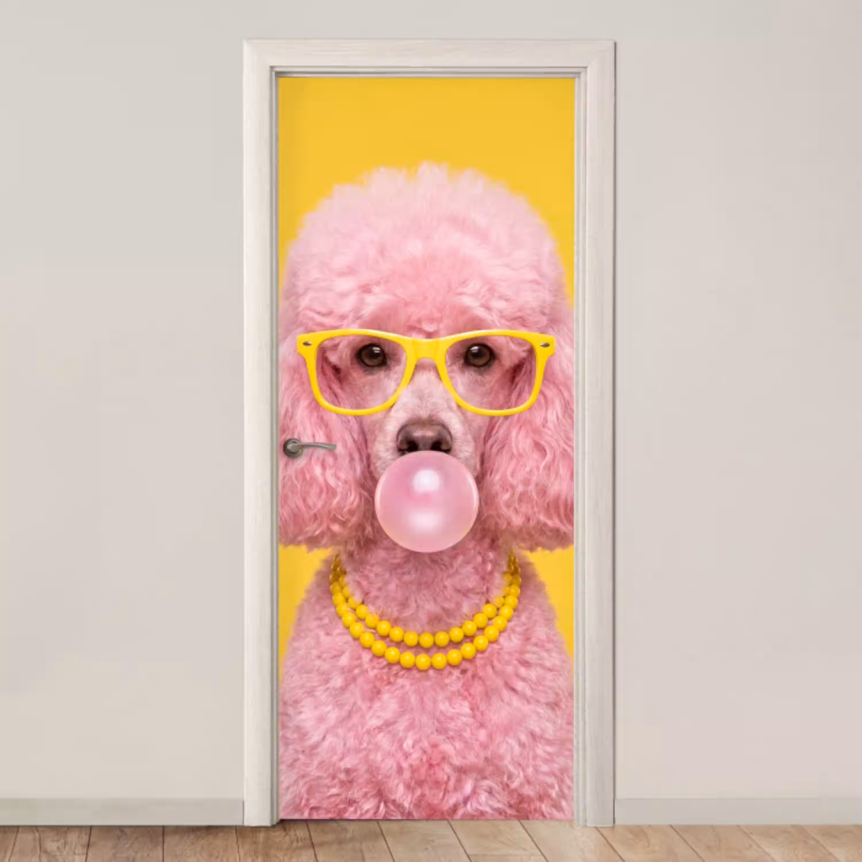 Hond - Kauwgum - Dieren - Modern - Roze deurposter klein -3d_beige