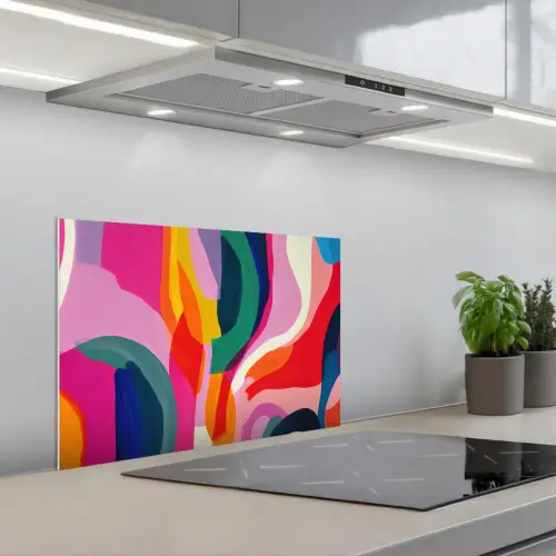 Vormen - Golvend - Abstract - Felroze keuken achterwand spatscherm klein -3d_schuin