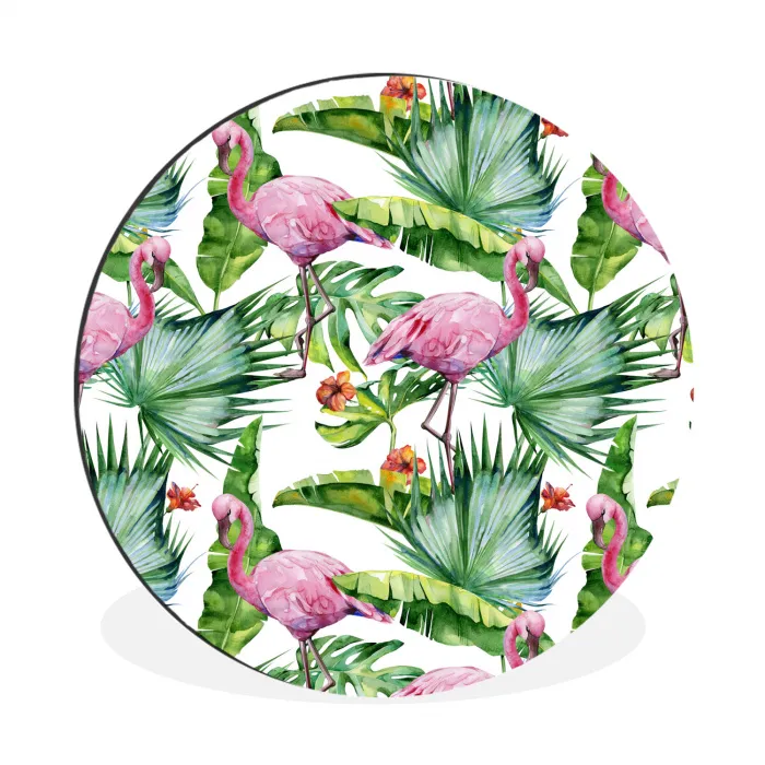 Inductie beschermer - Flamingo - Bladeren - Afdekplaat voor kookplaat - Tropisch Wandcirkel aluminium klein -3d