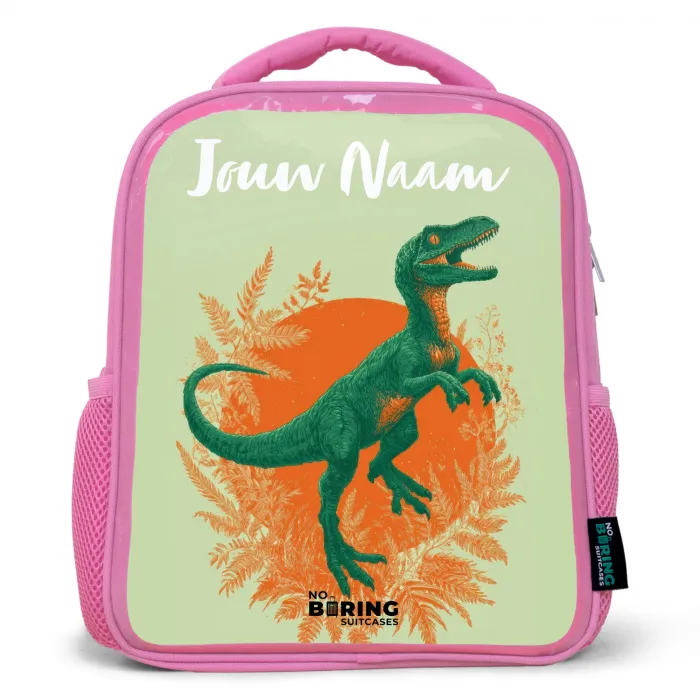 Dino - Natuur - Groen Kinderrugzak - Roze middel -3d