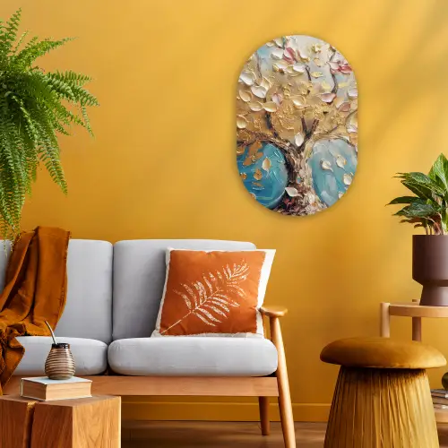 Boom - Blauw - Goud - Abstract - Modern Wandcirkel Ovaal Forex klein -sfeer4
