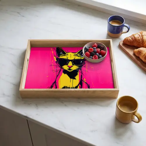Kat - Art - Zonnebril - Roze Dienblad Rechthoek middel -sfeer2