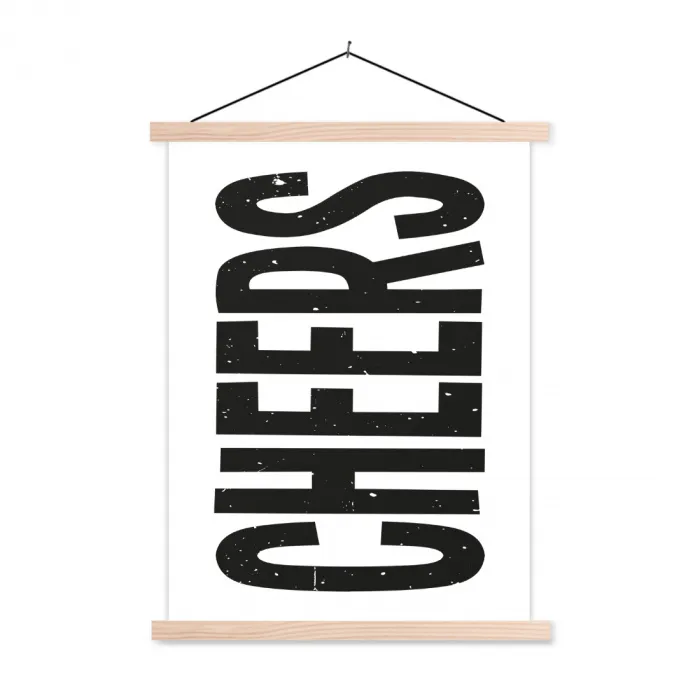 Retro - Cheers - Zwart - Decoratie textielposter latten blank klein -3d