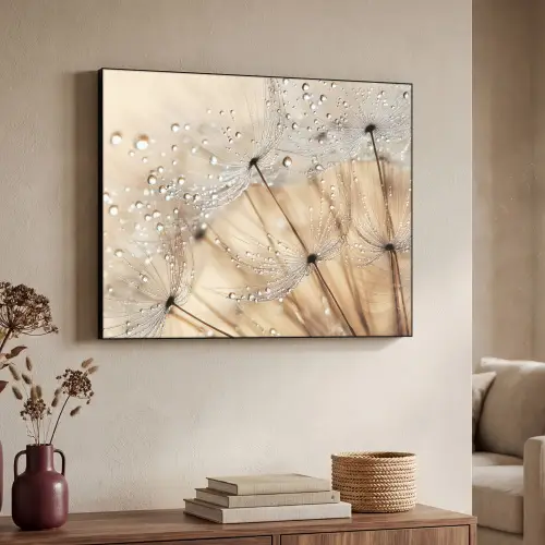 Paardenbloem - Abstract - Natuur - Beige Textielframe zwart klein -sfeer3