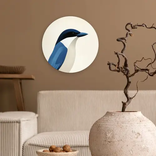 Illustratie - Blauw - Vogel Wandcirkel kunststof plaat 5mm dik klein -sfeer1