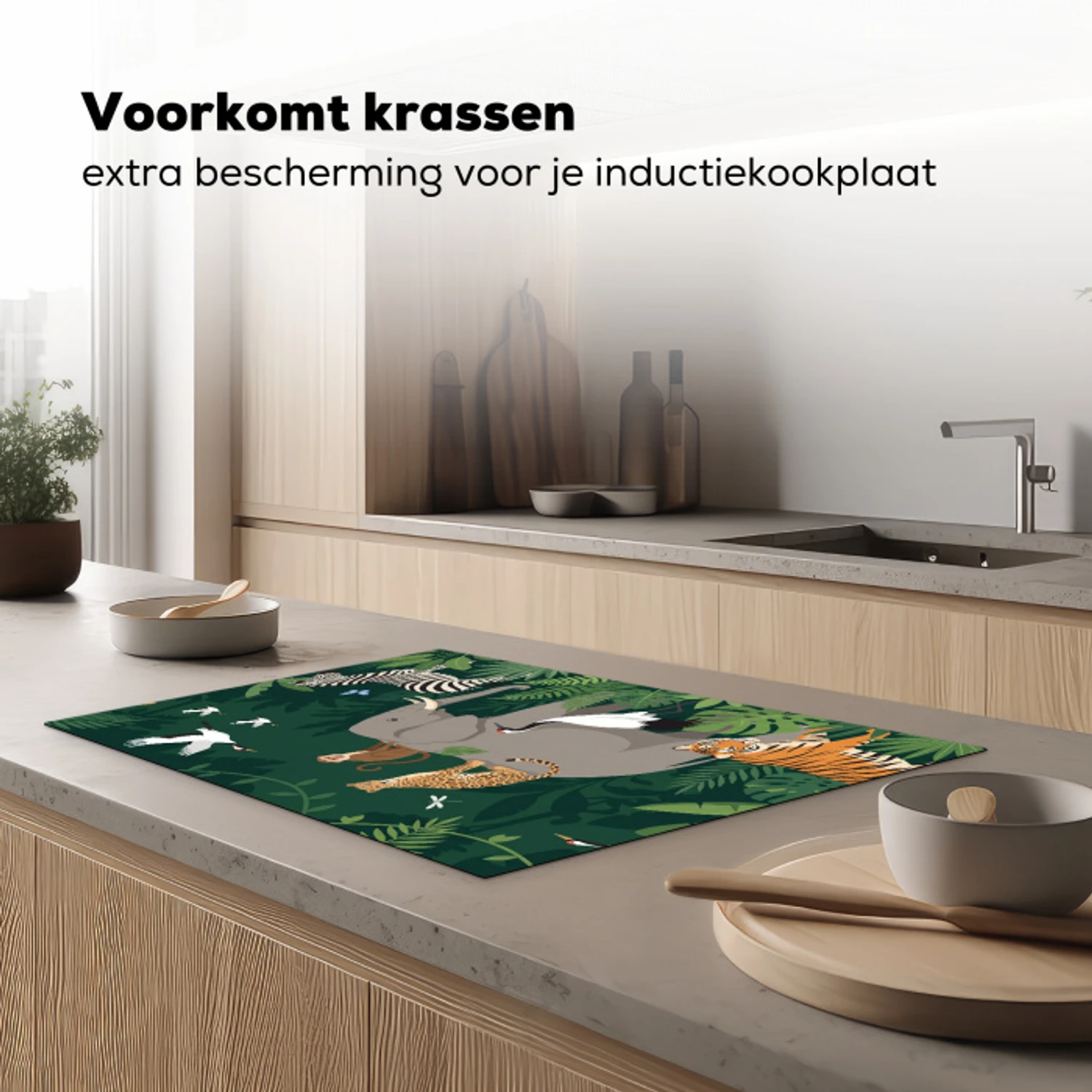 Tropisch - Jungle -  Groen Inductie beschermer vinyl 3mm klein -sfeer1