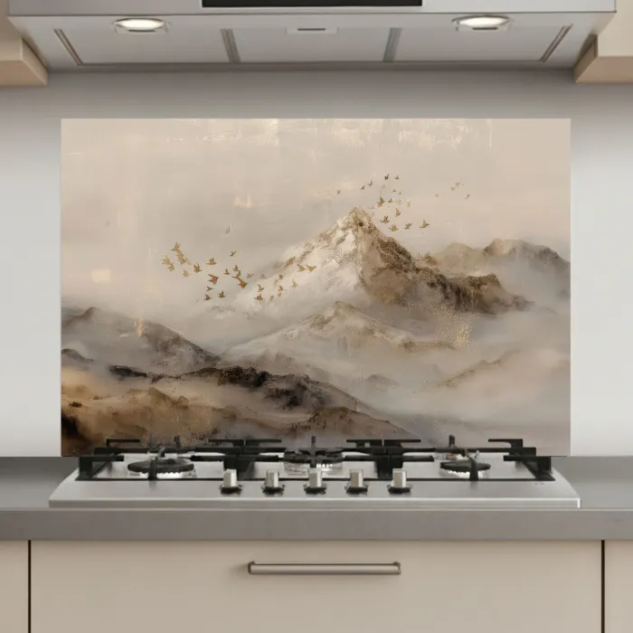 Berglandschap - Mist  - Penseelstreken keuken achterwand spatscherm klein -3d_website