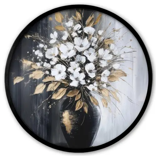 Bloemen - Wit - Vaas - Abstract Fotolijst rond zonder passe partout klein -3d
