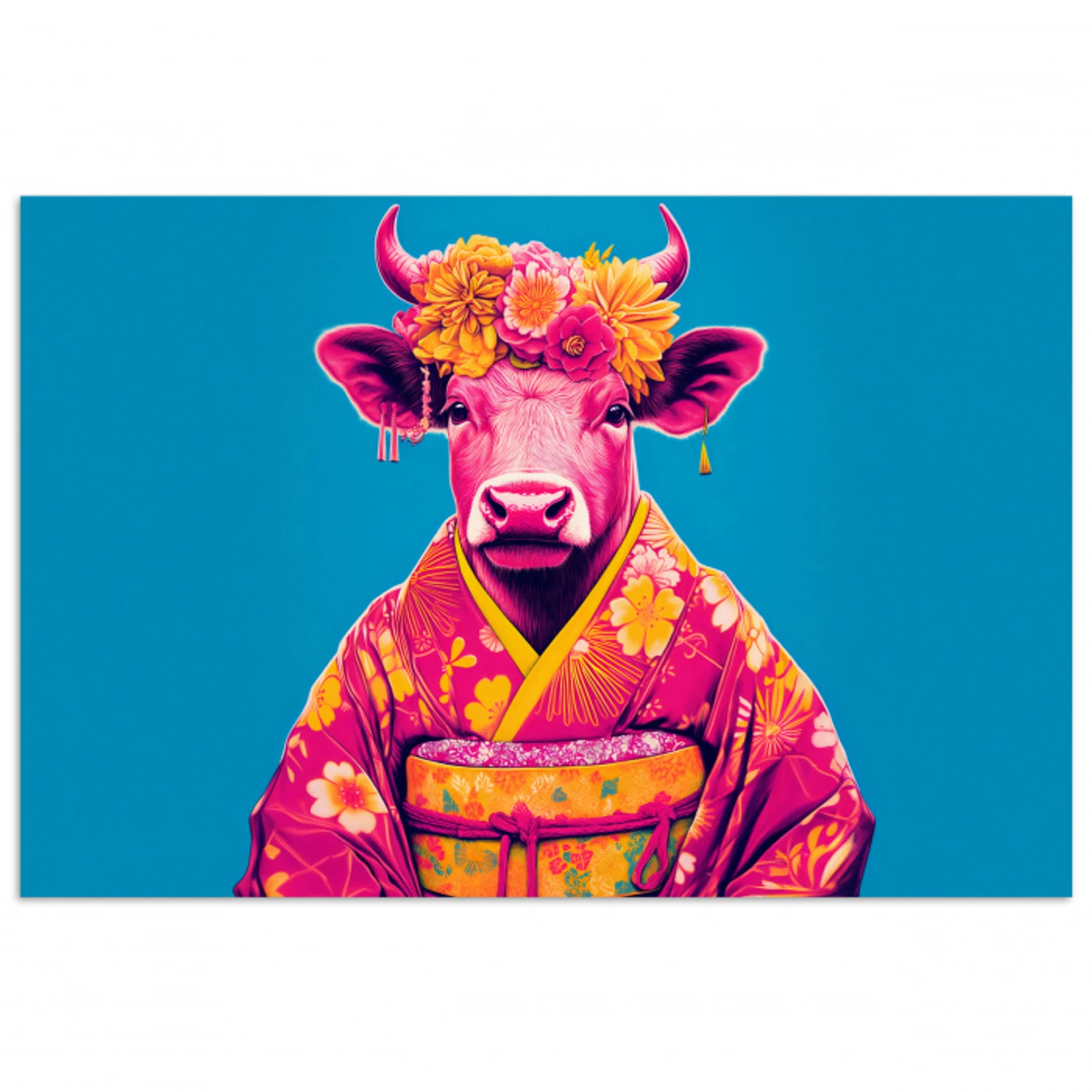 Koe - Bloemenkrans - Oorhangers - Kimono poster papier klein -3d