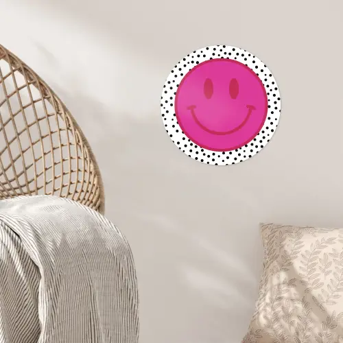 Smiley - Roze - Stippen Wandcirkel behangsticker klein -sfeer4