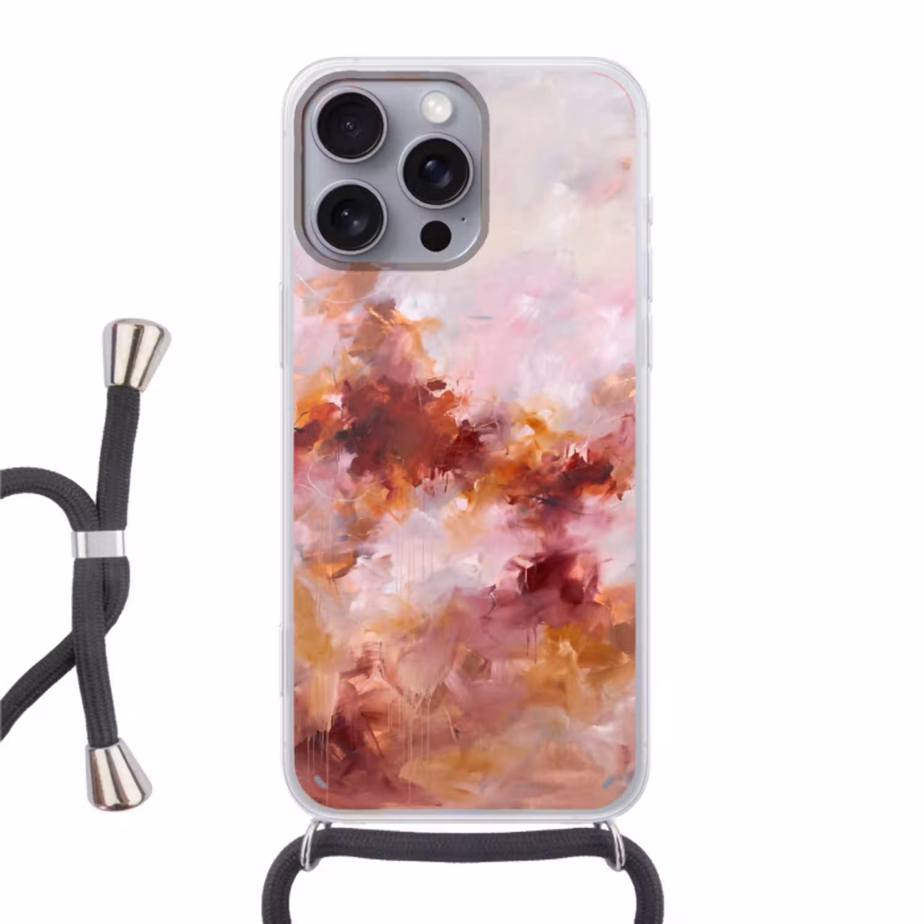 Abstract - Kleurrijk - Kunst - Modern - Roze-Rood Hoesje iPhone 16 Pro Max met koord klein -3d