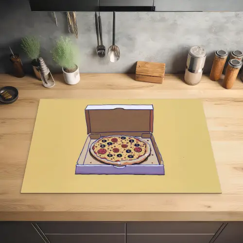 Pizza - Doos - Salami - Illustratie Inductie beschermer vinyl 3mm klein -sfeer5