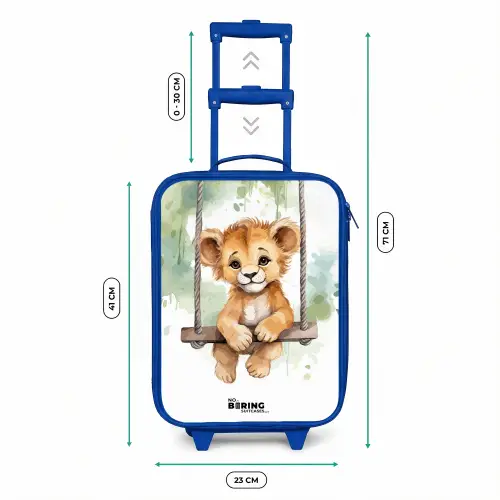 Leeuwenwelpje met schommel illustratie Kinderkoffer - Blauw klein -productfoto_formaten