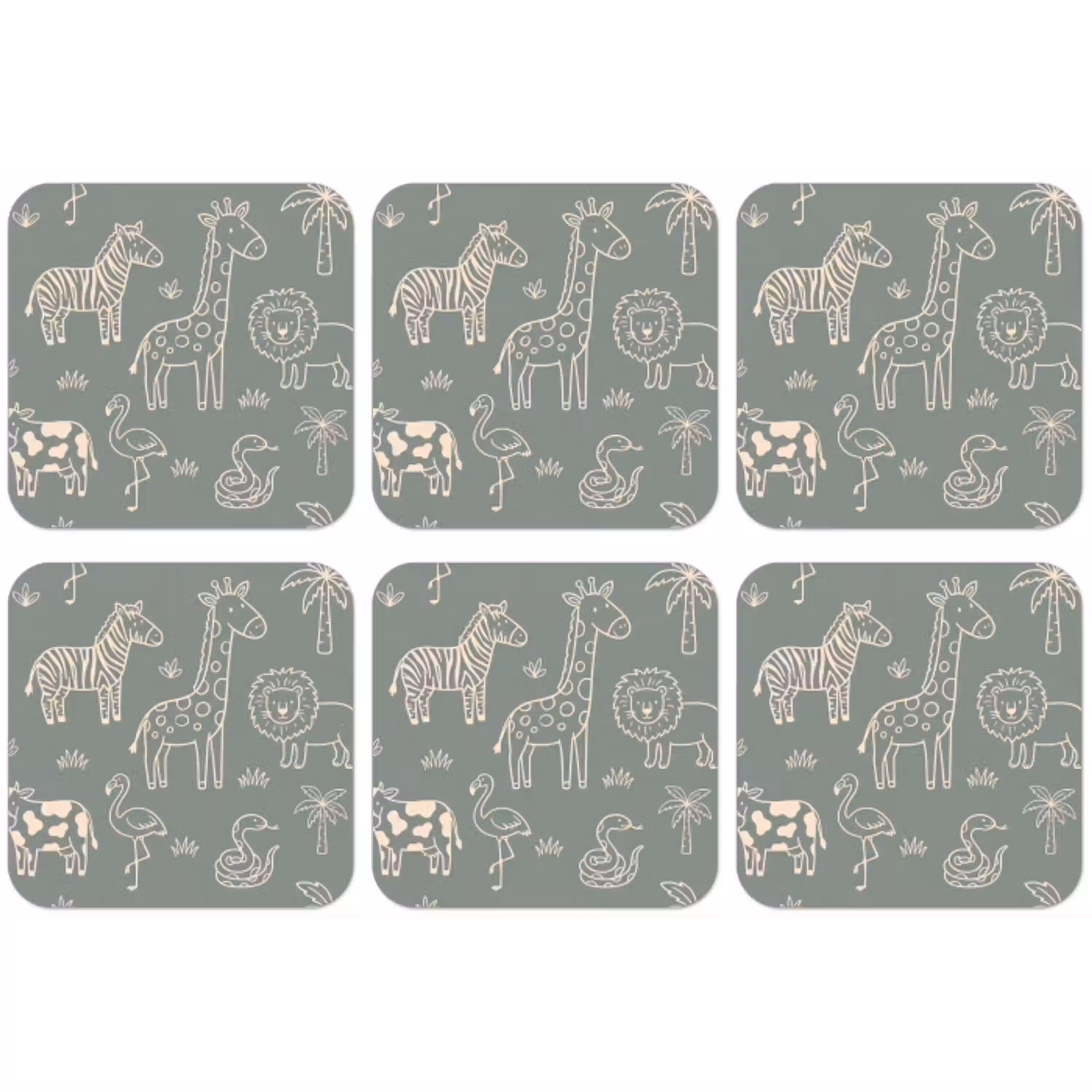 Dieren - Safari - Patroon - Illustratie - Groen onderzetter kurk middel -zkaufland3dotto