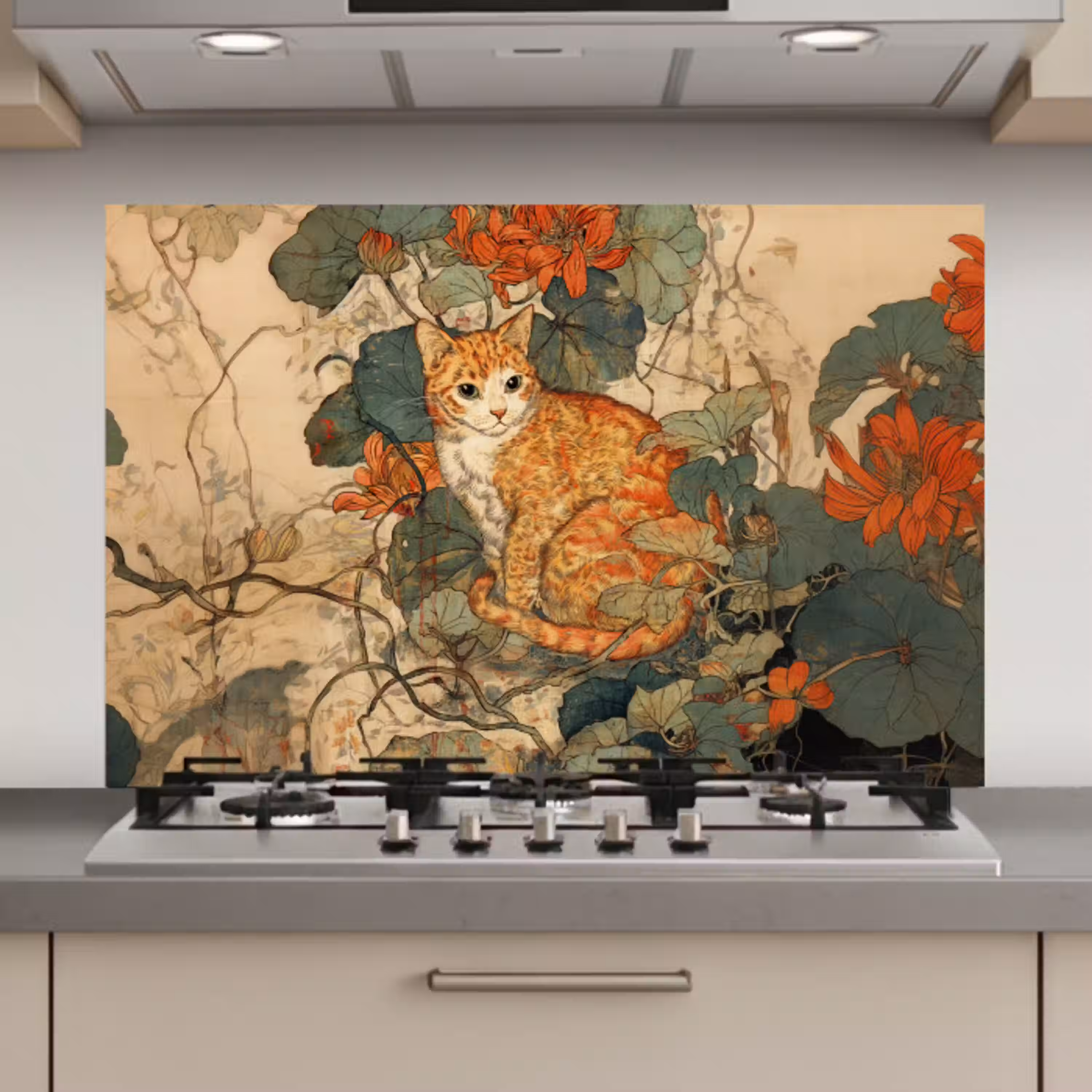 Kat - Sierlijk - Bloemen keuken achterwand spatscherm klein -3d_website