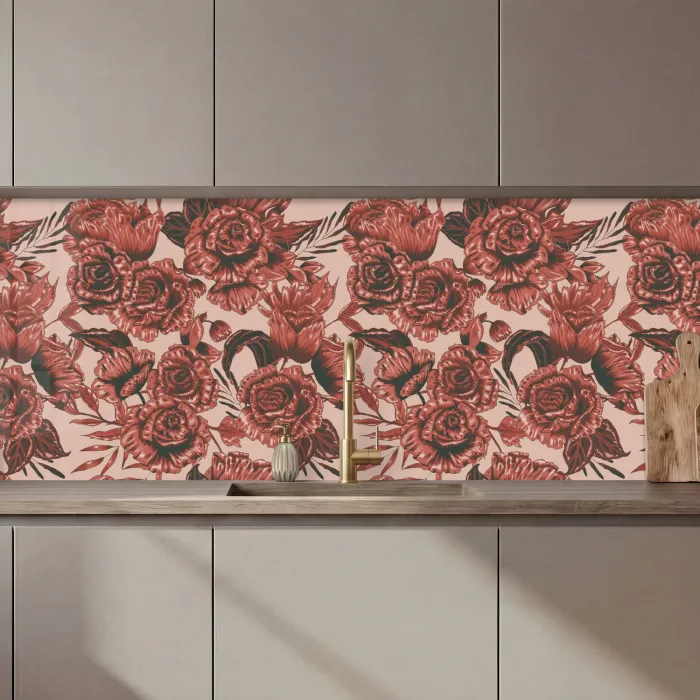 Roos - Patroon - Bloemen keuken achterwand 2 middel 871 zz_3dshopping