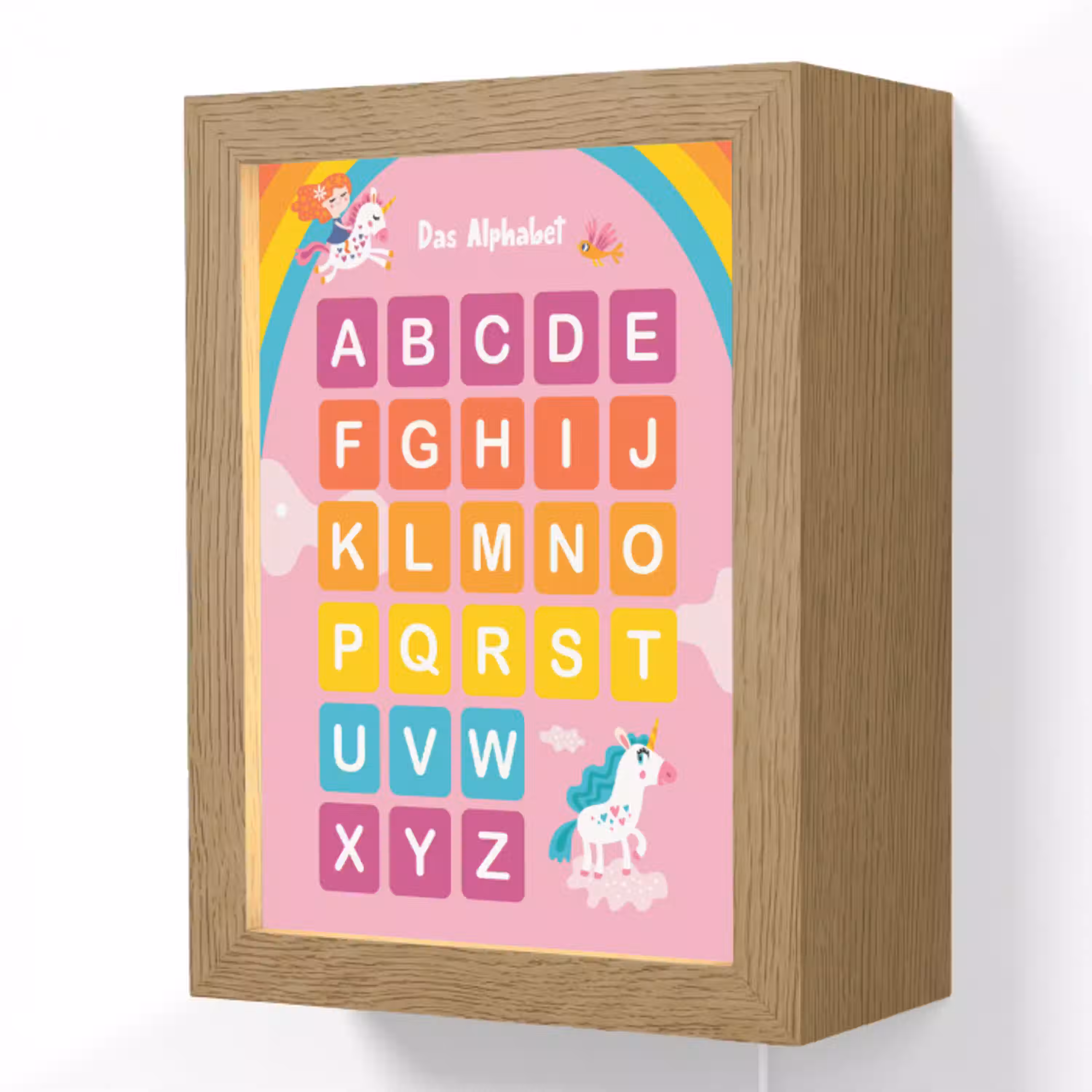 Educatief - Alfabet leren - Roze - Eenhoorn - Letters Light Box met kabel (Wandlamp kind) klein -3d