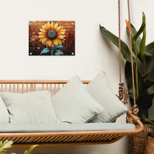 Zonnebloem op Bakstenen Muur tuinposter los doek klein -sfeer7