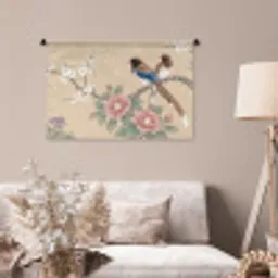 Bloemen - Vogels - Bloemen Wandkleed katoen middel -sfeer4