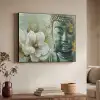 Boeddha - Groen - Lotusbloem - Wit Textielframe - compleet frame klein -sfeer3
