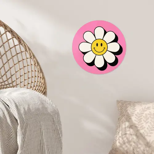 Smiley - Bloem - Roze Wandcirkel behangsticker klein -sfeer4
