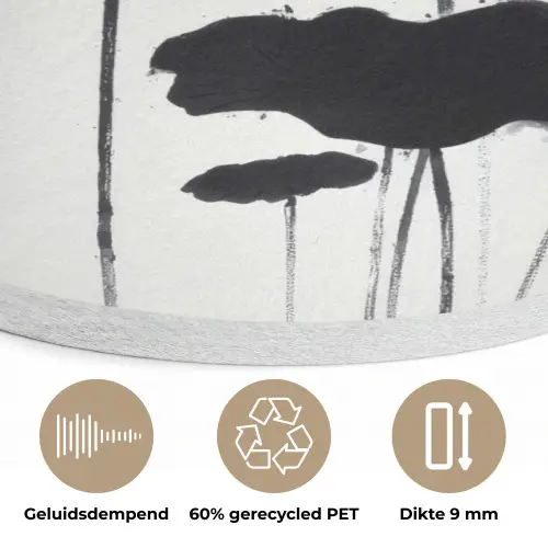 Bladeren - Zwart - Lotusbloem - Minimalitisch Akoestische PET Vilt - Rond klein -closeup_NL