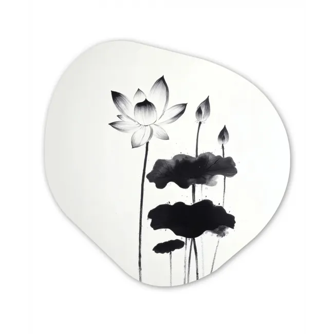 Bladeren - Zwart - Lotusbloem - Minimalitisch Wandcirkel Organisch Forex 3mm klein -3d