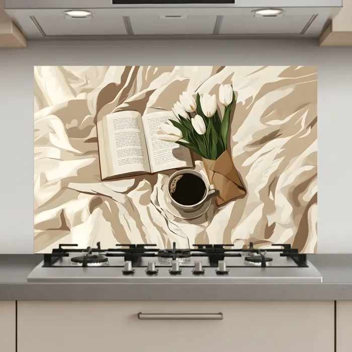 Boek - Illustratie - Tulpen - Koffie keuken achterwand spatscherm klein -3d_website