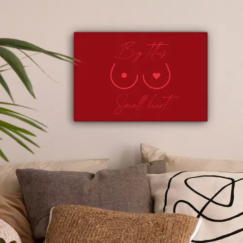 Big titties small heart - Rood - Hart canvas 2cm klein -sfeer1