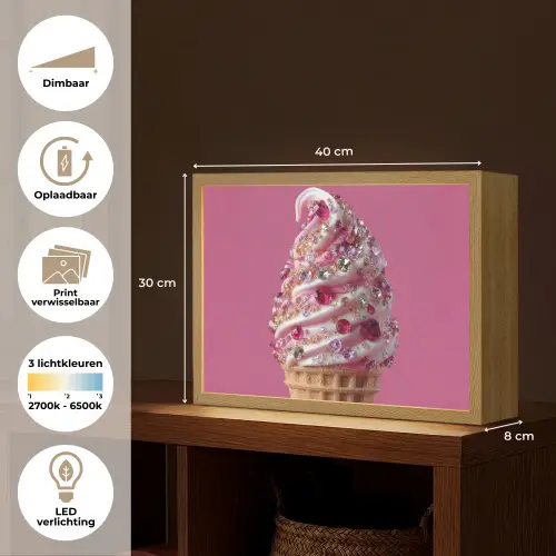Softijs - Edelstenen - Roze - Hoorntje Light Box met batterij (Wandlamp) middel -USP_websiteoverzichtNL