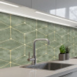 Subtiel - Geometrisch - Goud - Groen keuken achterwand 2 middel 871 -3d_schuin