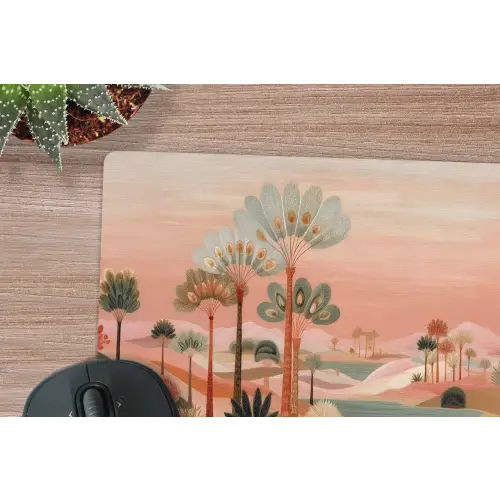 Roze landschap - Palmen - Water muismat rubber klein -closeup