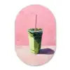 Beker - Rietje - Minimalistisch - Groen Wandcirkel Ovaal Glas middel -3d