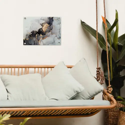 Zwart - Marmer - Luxe - Goud tuinposter los doek klein -sfeer7