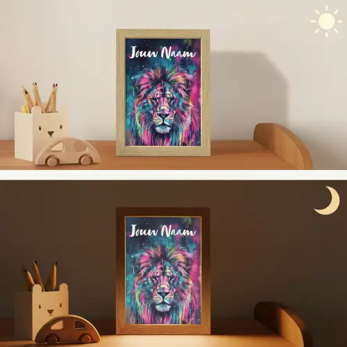 Leeuw - Verf - Kleurrijk - Zwart - Dieren Light Box met kabel (Kinderlampje) klein -sfeer3_kind