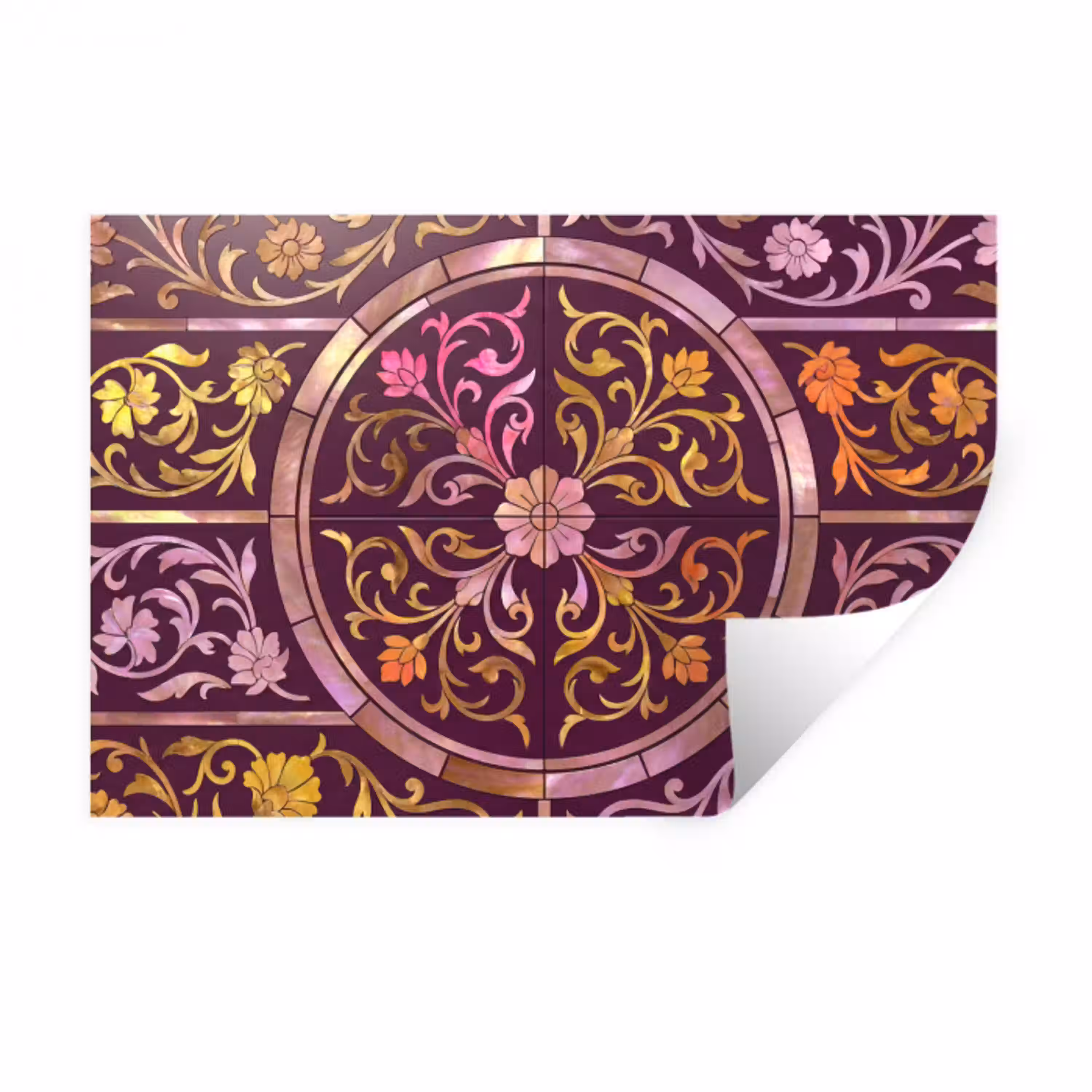 Patroon - Floraal - Oosters - Paars - Goud Muursticker klein -3d