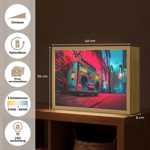 Boombox - Rood - Graffiti - Neon Light Box met batterij (Wandlamp) middel -USP_websiteoverzichtNL