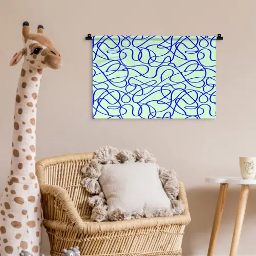 Mint - Blauw - Lijnen - Abstract Wandkleed katoen klein 269 -wsfeer5_kind